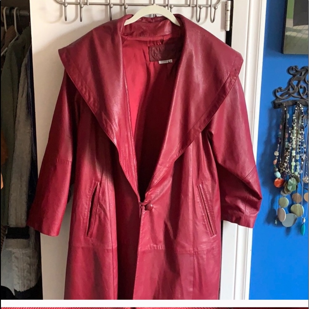 Stunning red leather swing coat. 80’s vintage